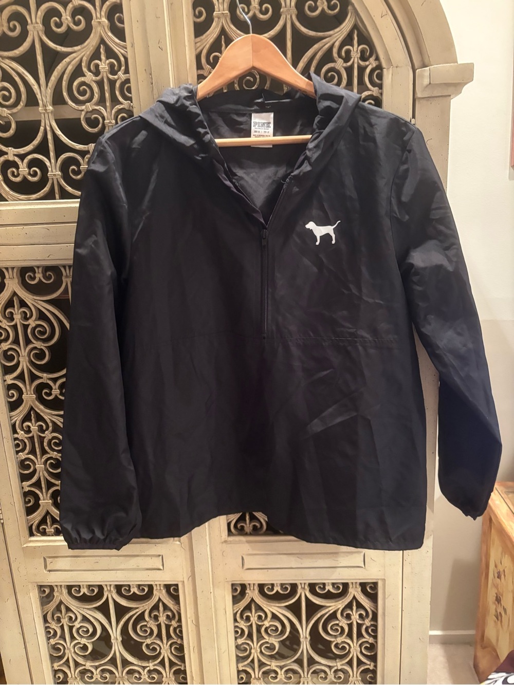 PINK Victoria's Secret Girls' Black Hooded Anorak with White Logo